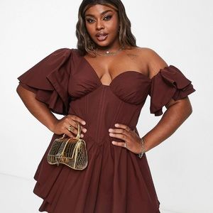 ASOS Brown One Shoulder Corset Dress